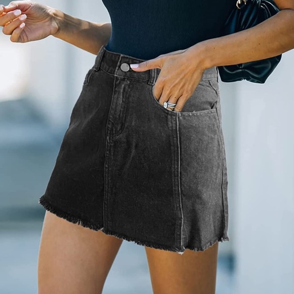 Black Denim Mini Skirt - Picture 1 of 6